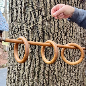 Victorian Oak Bentwood Three Ring Towel Rack, Hanging Towel Rack, Original Antique Stick & Ball Design, Brass End Tips