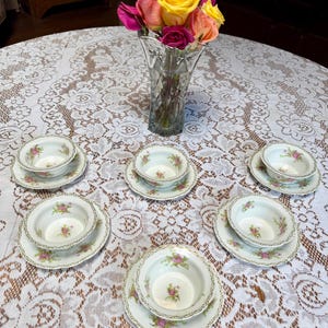Antique Limoges French Porcelain Finger Bowls, Set 6 C Ahrenfeldt France Floral Finger Bowls / Ramekins &  Underplates c 1900, 3795