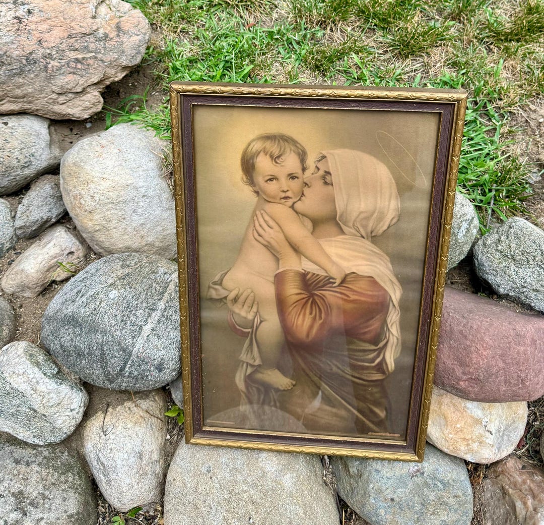 Large Madonna and Child Vintage Litho Print in Original Frame Borin Mfg ...