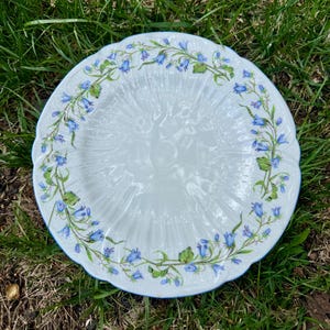 Vintage Shelley China England 9&quot; Plate, Shelley Bone China England Salad or Sandwich Plate # 13590, Violet Blue Flowers Oleander Shape