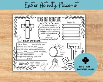 Easter Coloring Page Activity Placemat, He is Risen (Digital Download)