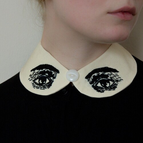all-seeing eye collar - cream with black embroidery MADE TO ORDER