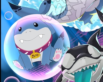 Jeff the Land Shark Rivals print fanart wall decor Videogames