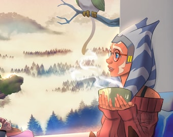 Cozy Ahsoka Print Wall Art Decor Fanart Animation lofi chill study