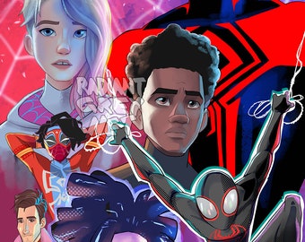 Across the Spider-Verse ensemble Print Wall Art Decor Fanart Animation