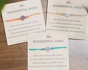 Wanderful Wish Bracelet - Travel Adventure Compass Charm Bead Bracelet - Boho Outdoorsy Gift for Her - Inspirational Getaway Gift