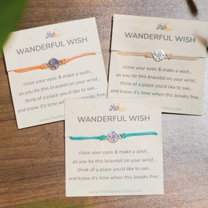 Wanderful Wish Bracelet - Travel Adventure Compass Charm Bead Bracelet - Boho Outdoorsy Gift for Her - Inspirational Getaway Gift