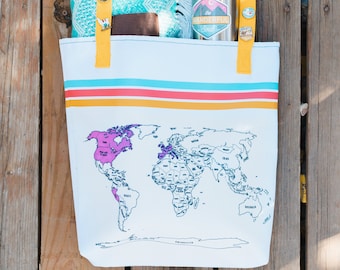 Wanderlust kleur uw wereld kaart Tote-retro Boho reizen schoudertas