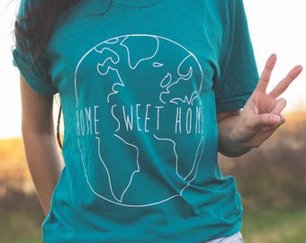 Boho Home Sweet Home Globe Tee-Boho Unisex wereld tekening T-shirt