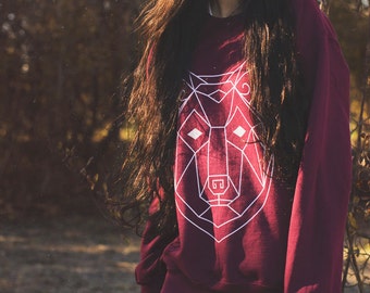 Boho Geometrischer Wolfspullover, Spirit Animal Totem Wolf Sweatshirt, Herbst Wolf Lover Pullover Pullover Geschenk, Wild Animal Howling Wolf Sweatshirt