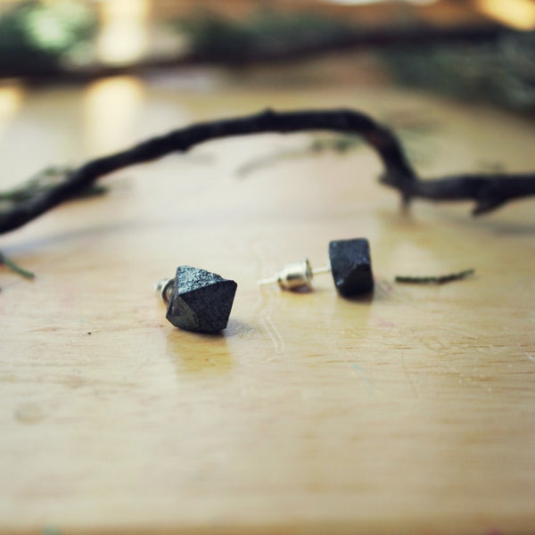 Grey Magnetite Studs - Hypoallergenic Geometric Minimalist Lodestone Stone Earrings
