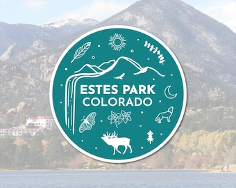 Sticker Estes Park Colorado | Sticker dieren buiten | Sticker Longs Peak 14er Mountain | Souvenirsticker waterdicht