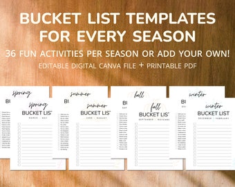 Afdrukbare 4-seizoenenbucketlistbundel | Kalender bucketlist Canva-sjabloon | Bewerkbare paar herfst bucketlist | Controlelijst voor gezinsactiviteiten