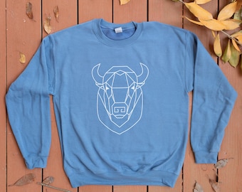 Geometrische Bison Trui, Spirit Animal Totem Buffalo Sweatshirt, Fall Buffalo Lover Pullover Sweater Gift, Wild Animal Bison Sweatshirt