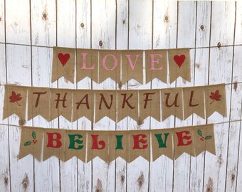 Three Holiday Banner combo *SAVE 20 %! Thanksgiving Banner, Christmas Banner, Valentine's day Banner