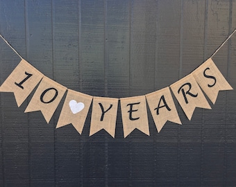 ANNIVERSARY Burlap Banner, Anniversary Bunting, Anniversary Decoration, Anniversary Garland, 10 Years, 20 Years, 30 Years, 40 Years