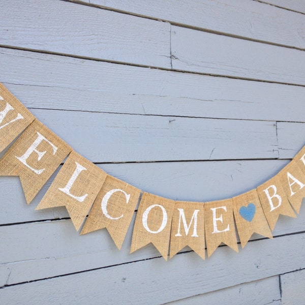 WELCOME BABY Burlap Banner, Pregnancy Banner, Custom Banner, Pregnancy Announcement, Baby Shower Decor, Gender Reveal, Rustic Baby Decor