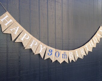 HAPPY BIRTHDAY Burlap Banner, Happy Birthday Bunting, Birthday Garland, Burlap Banner, Birthday Party Decoration