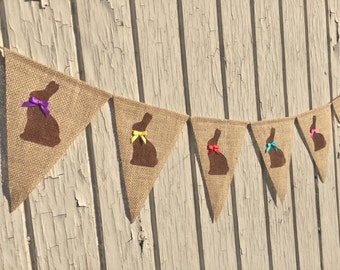 Easter Banner, CHOCOLATE EASTER BUNNY Bunting, Easter Bunny Garland, Easter Burlap Banner, Easter Decor, Easter Decoration, Photo Prop