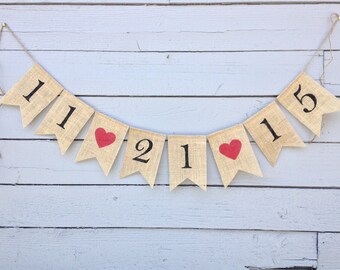 CLASSIC WEDDING DATE Burlap Banner, Custom Banner, Engagement Banner, Photo Prop, Engagement Announcement, Rustic