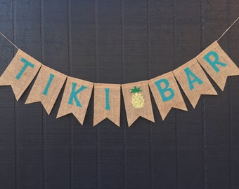 TIKI BAR Banner, Luau Party Banner, Custom Party Decor, Hawaiian Luau Decor, Tropical Flower Banner, Hawaiian Home decor