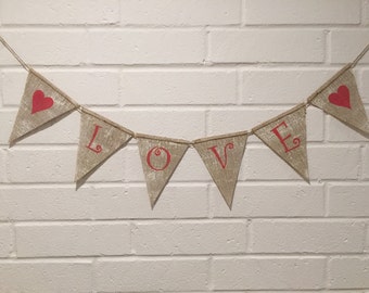 LOVE Burlap Banner, Valentines Day Decor, Valentines Burlap Banner, Valentines Garland Bunting, Happy Valentines Day Photo Prop