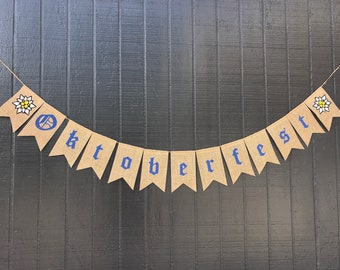 OKTOBERFEST Burlap Banner, Oktoberfest Bunting, Oktoberfest Garland, Alps Edelweiss Flower, Rustic, Octoberfest