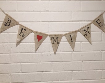 BE MINE Burlap Bunting, Valentines Day Decor, Valentines Burlap Banner, Valentines Garland Bunting, Happy Valentines Day Photo Prop