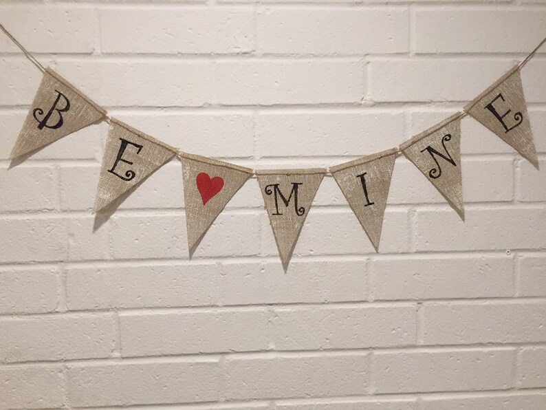 BE MINE Burlap Bunting, Valentines Day Decor, Valentines Burlap Banner ...