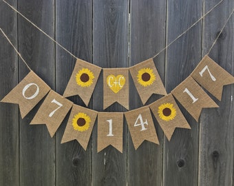 Sunflower Banner Set, Couples Initials Banner, Burlap Bridal Shower Banner, Sunflower Bridal Shower Decor, Engagement Banner, Photo Prop