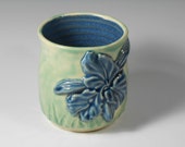 Ceramic Iris mug in bright blue and jade green M36