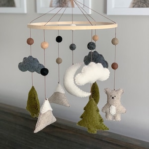 Woodland Felt Crib Mobile: Bear, Mountain, Forest Nursery Decor