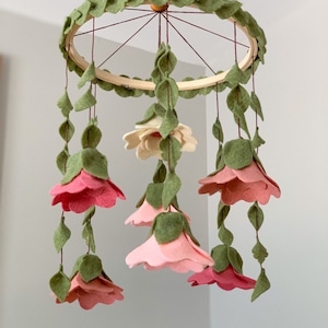 Felt Flower Crib Mobile, Pink Floral Nursery Decor, Baby Girl Gift