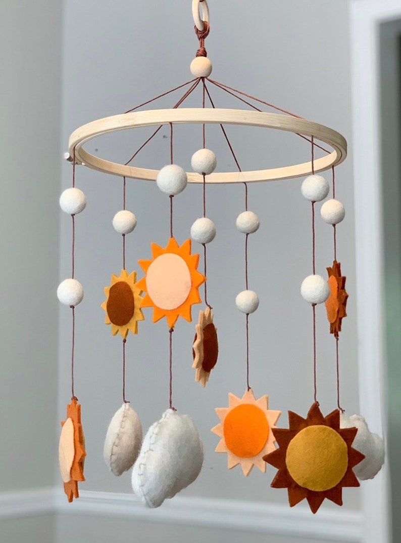 Felt Boho Sun and Clouds Crib Mobile Here Comes the Sun Etsy