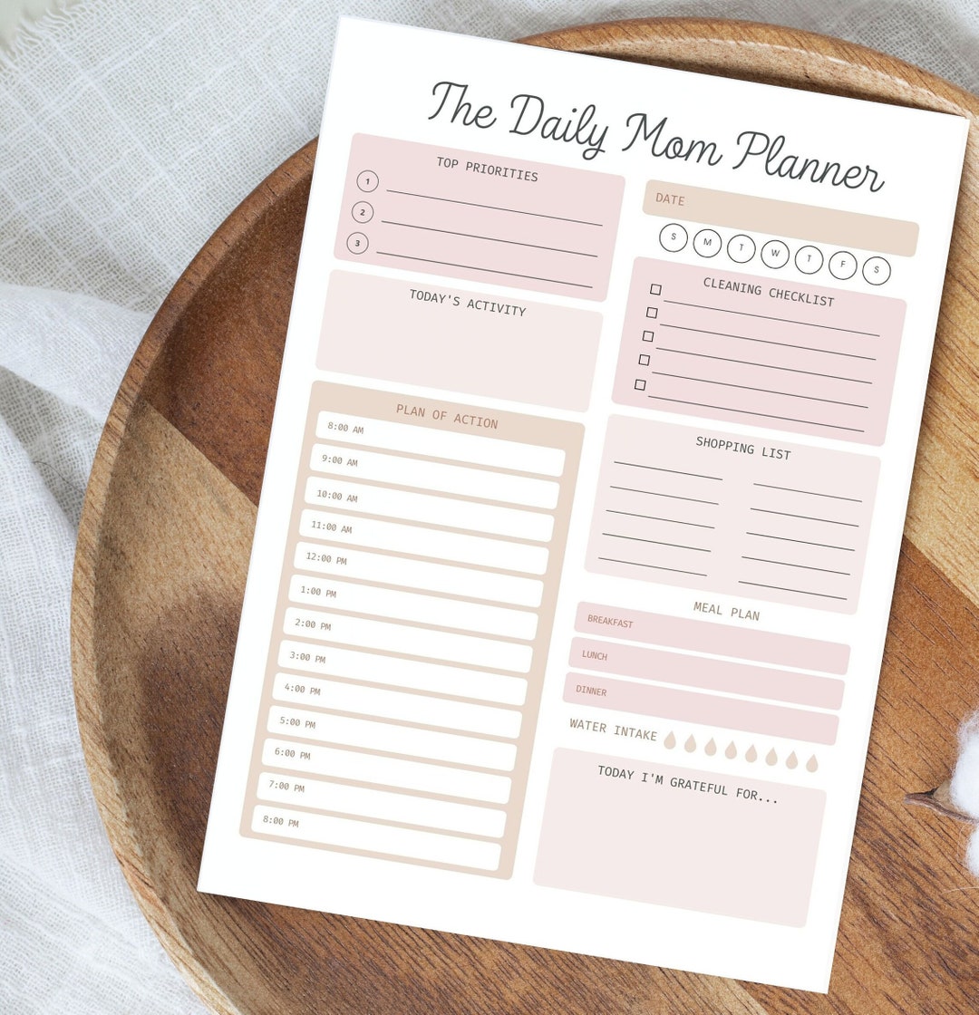 Printable Daily Mom Planner, Stay at Home Mom Daily Planner, Organized ...