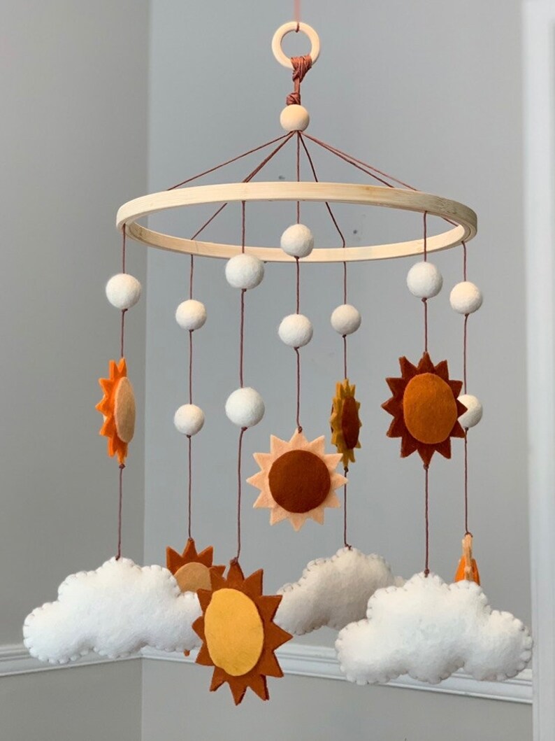 Felt Boho Sun and Clouds Crib Mobile Here Comes the Sun Etsy