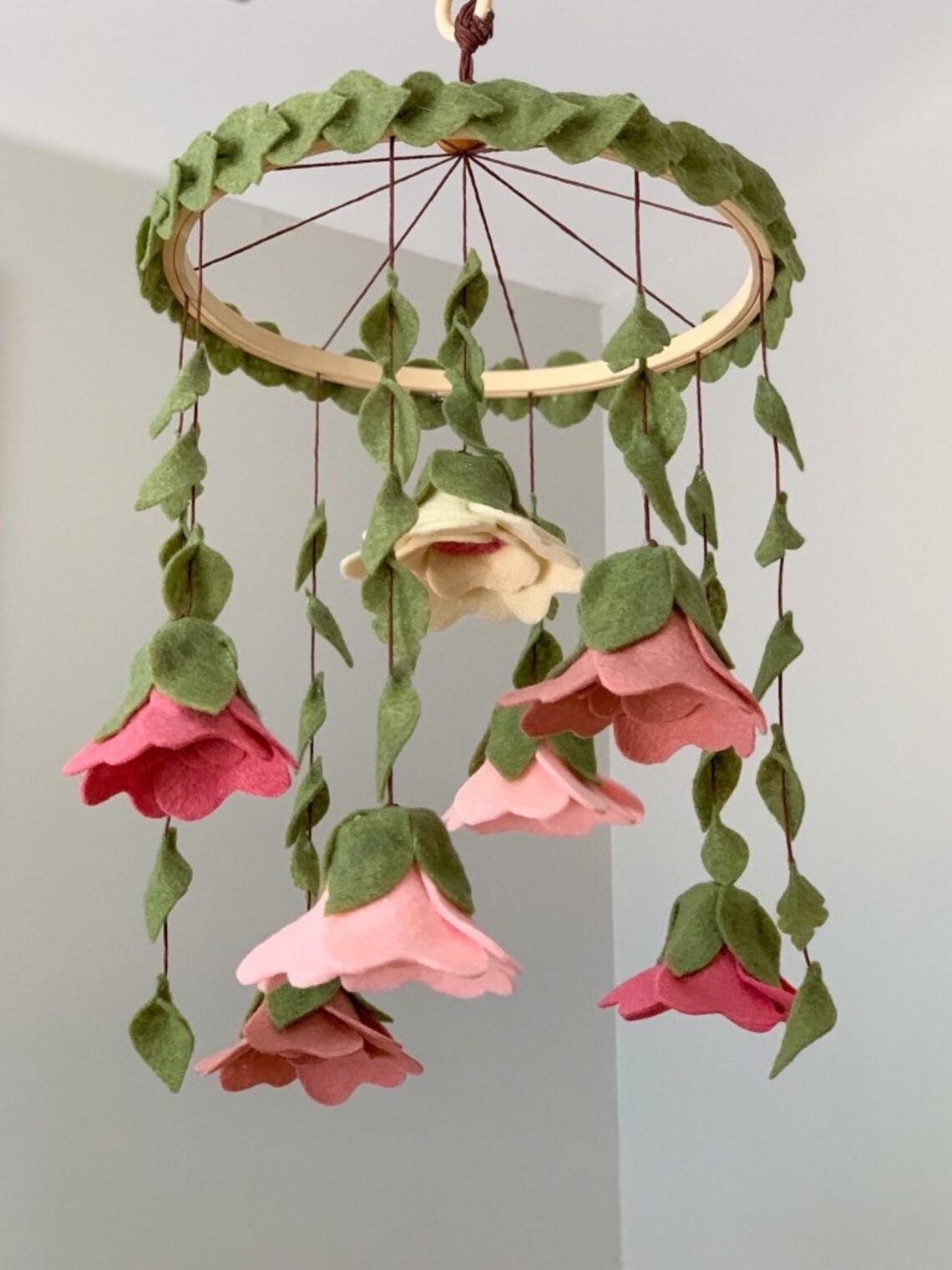 Felt Flower Crib Mobile Pink Floral Nursery Decor Baby Girl Etsy