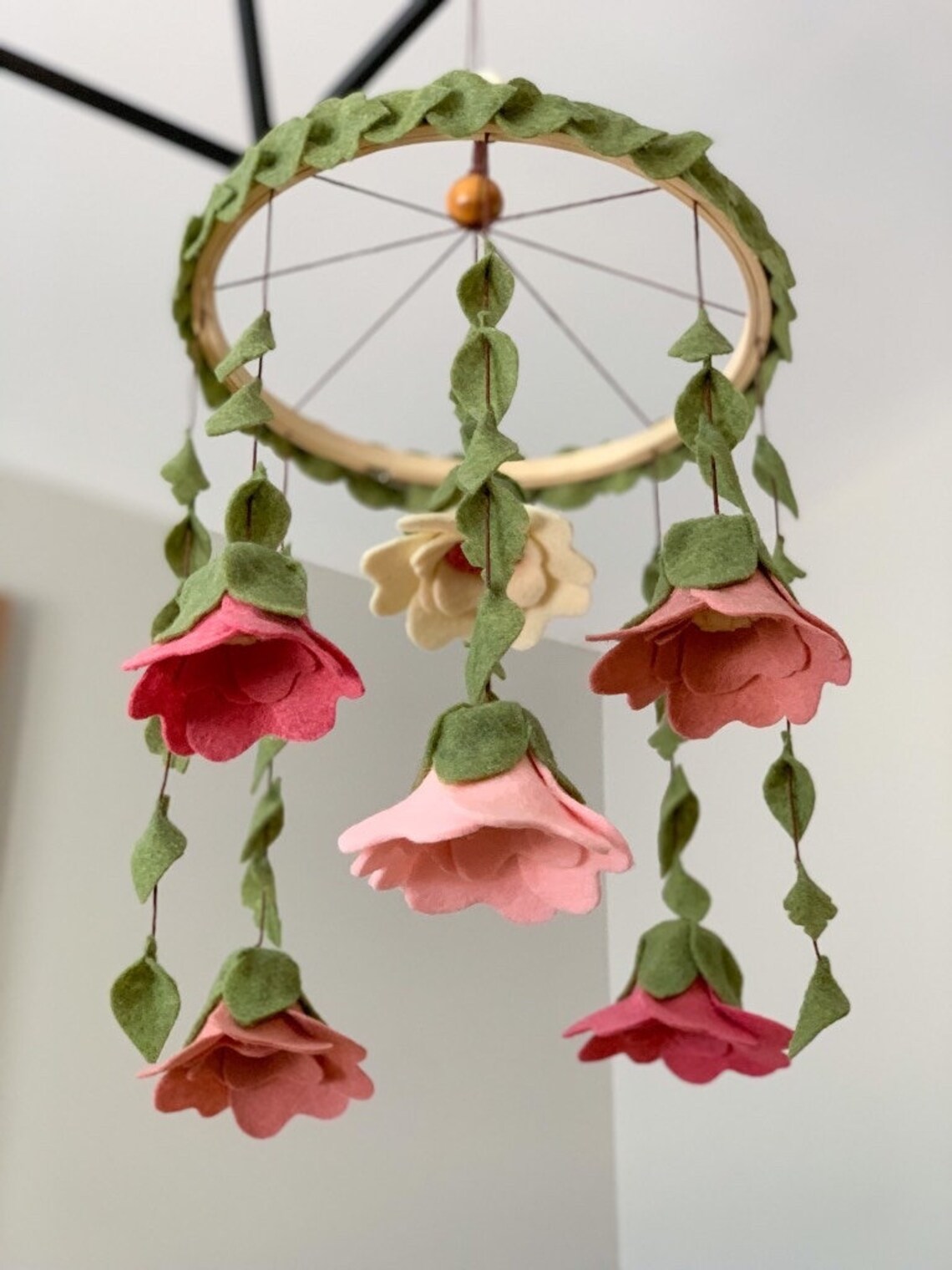 Felt Flower Crib Mobile Pink Floral Nursery Decor Baby Girl Etsy