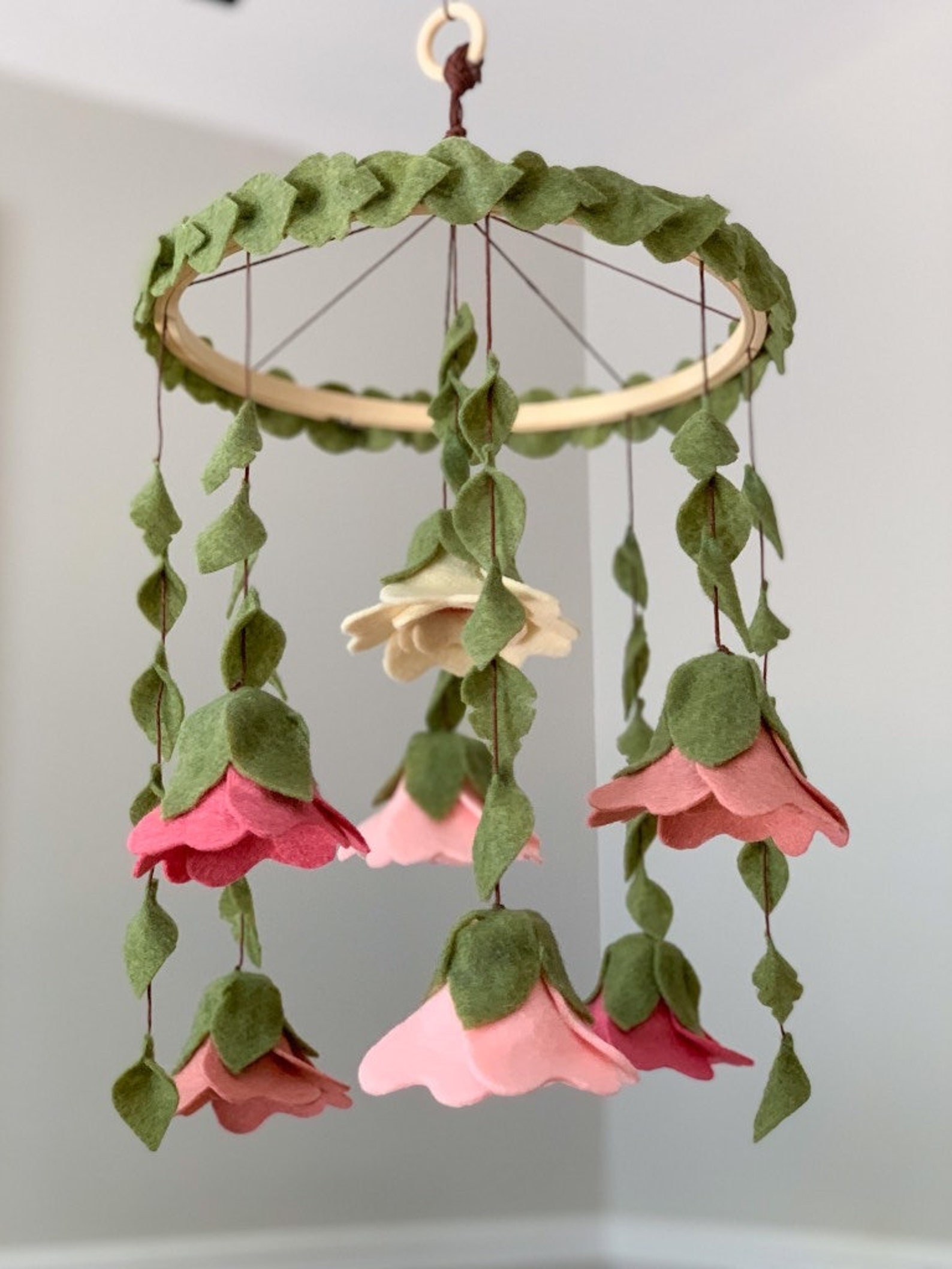 Felt Flower Crib Mobile Pink Floral Nursery Decor Baby Girl Etsy