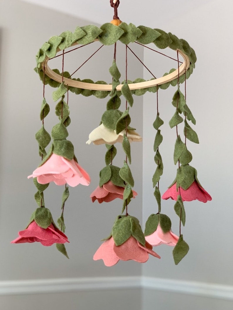Felt Flower Crib Mobile Pink Floral Nursery Decor Baby Girl Etsy