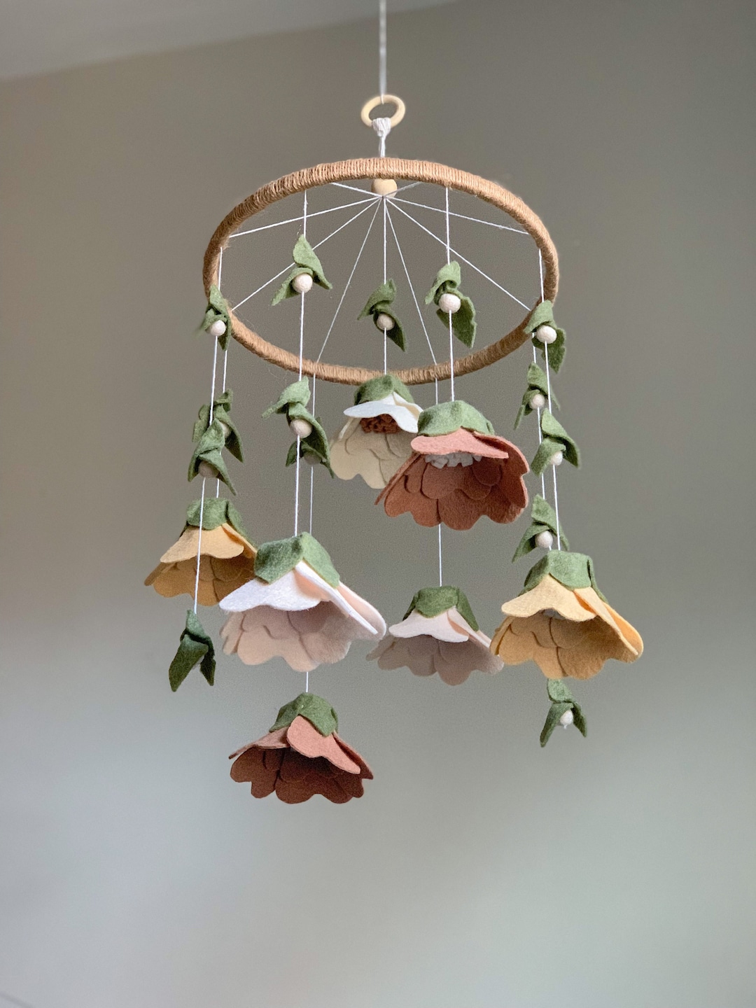 Felt Flower Crib Mobile, Boho Chic Floral Nursery Decor, Baby Girl Gift