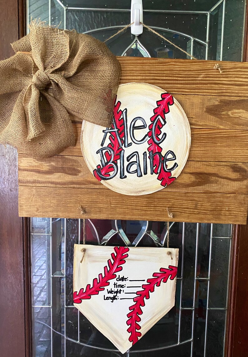 Baseball and home plate baby hospital door hanger Etsy