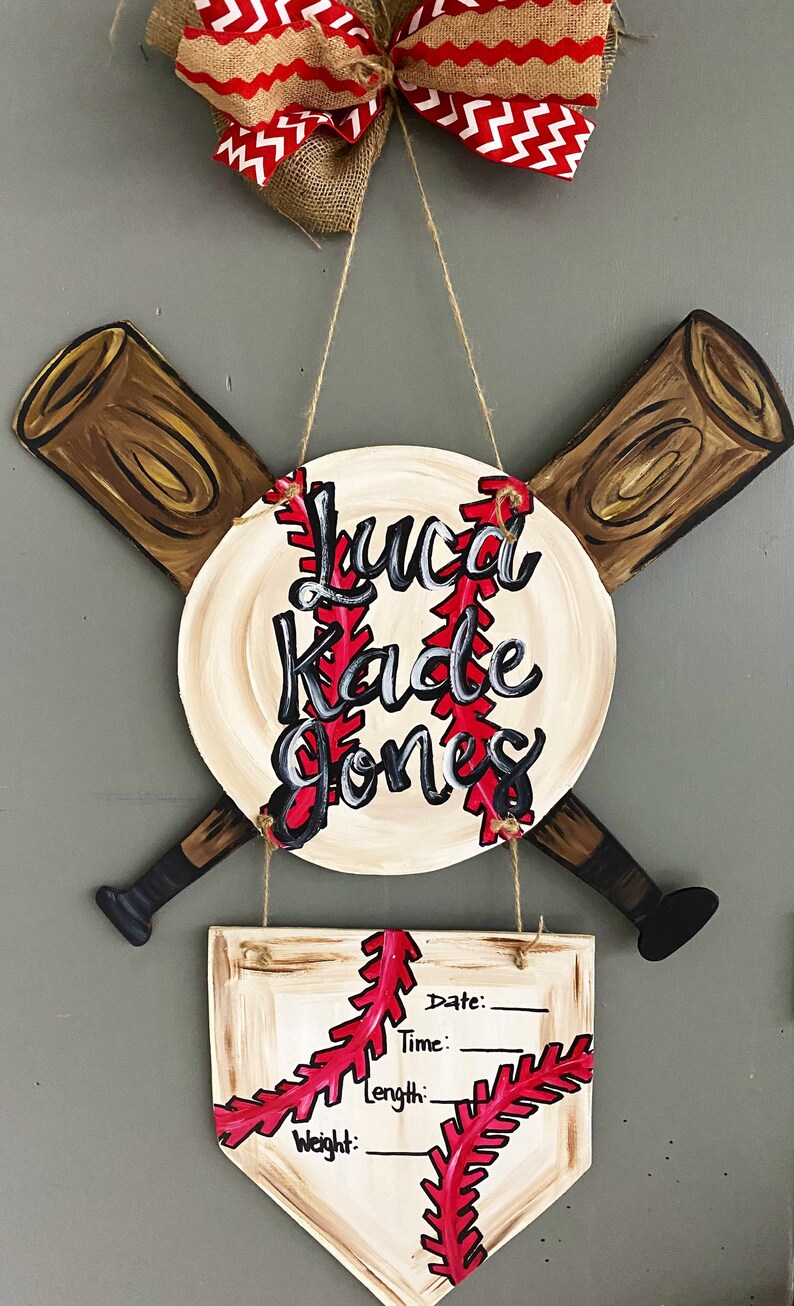 Baseball Wooden Door Hanger Etsy