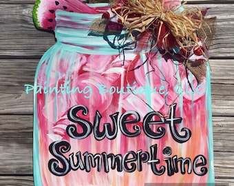 Sweet summertime watermelon lemonade mason jar door hanger