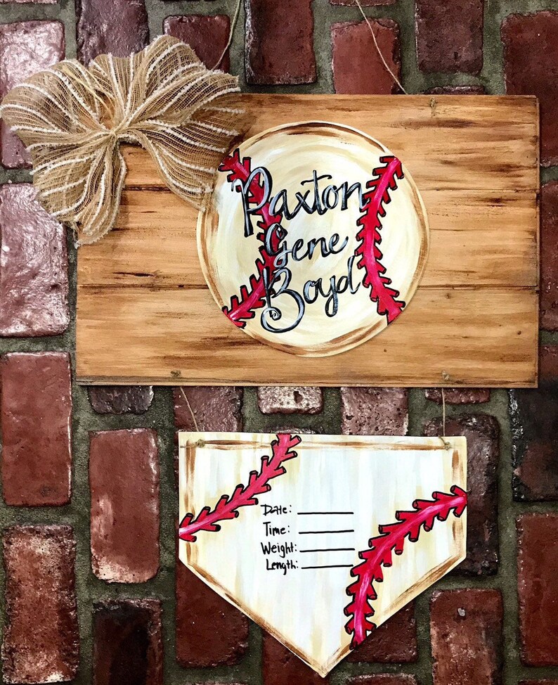 Baseball and home plate baby hospital door hanger Etsy