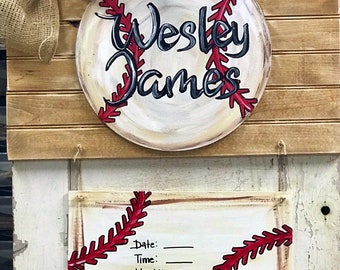 Baseball and home plate baby hospital door hanger