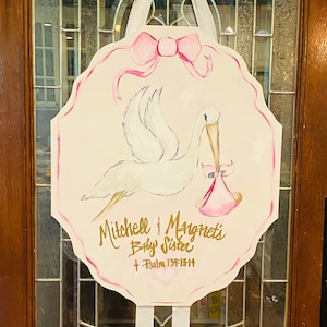 Baby stork or cross  twins door hanger