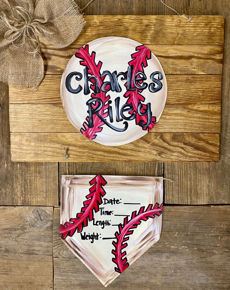 Baseball and home plate baby hospital door hanger Etsy