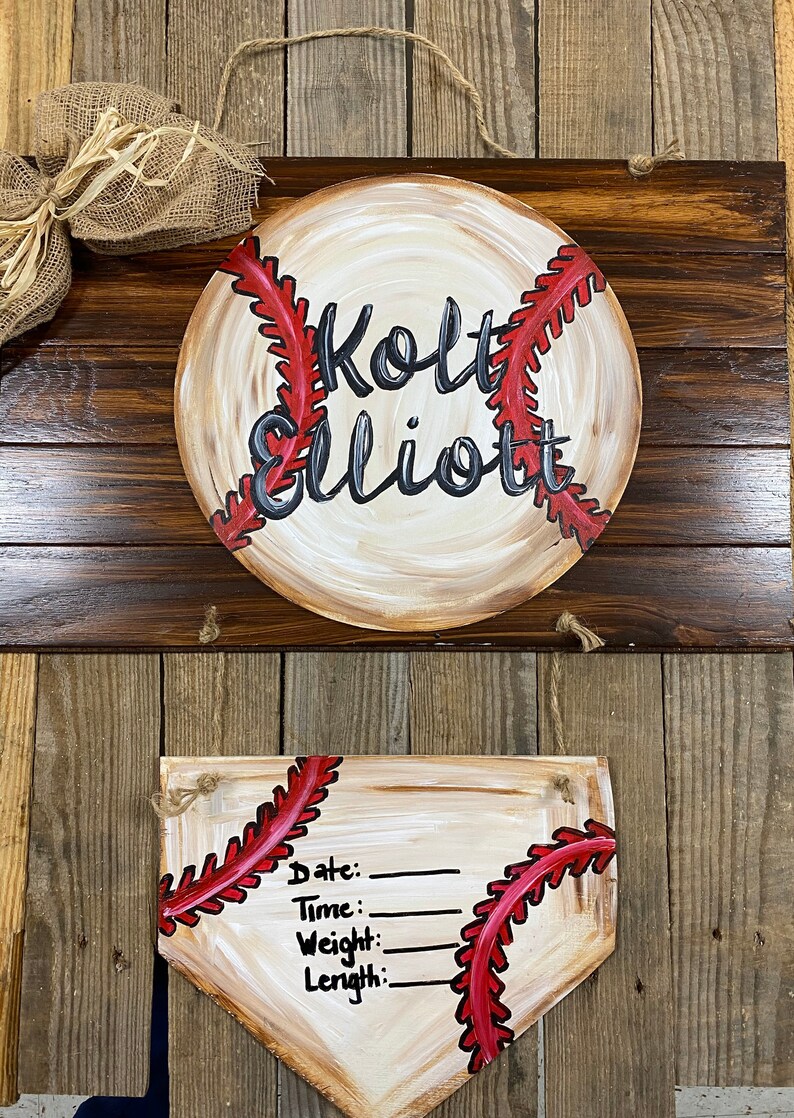 Baseball and home plate baby hospital door hanger Etsy