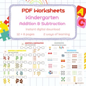 12+8 afdrukbaar wiskundewerkblad * Optellen en aftrekken * Leer getallen schrijven * Kleuterschool